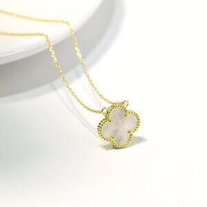 18k Gold Plated Sterling Silver Mother of Pearl Quatrefoil Clover Necklace